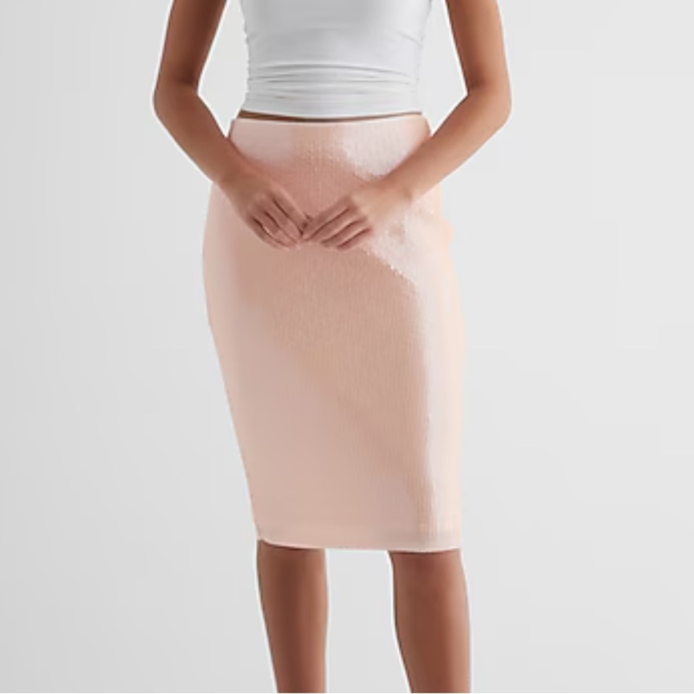 Express - Super High Waisted Sequin Midi Pencil Skirt. Large. Peach. NWT